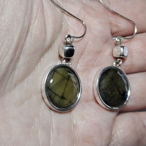 **Last Chance!! Final Sale** Silver Tone Eclectic Round Brown Earrings - Picture 3 of 10